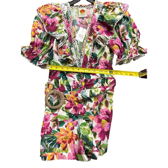 Farm Rio Painted Flowers Romper  Belted Floral Puff Sleeve Size Small New $250 - Picture 4 of 8